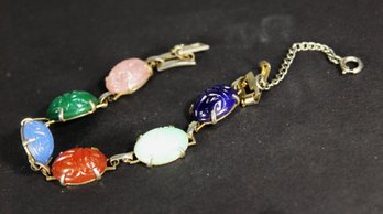 Vintage Glass Stone Scarab Bracelet 7' Long