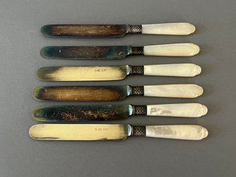 Silver Band And Mother Of Pearl Handle Knife Set