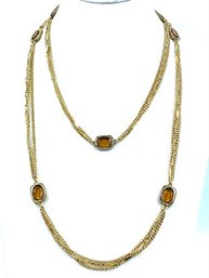 Vintage Multistrand Goldtone & Faux Amber Single Strand Necklace