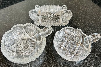 3 Piece Lot Cut Glass/Crystal Bowls, Dish