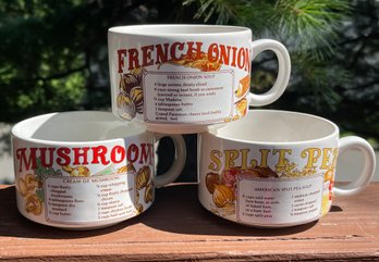 Lot Of 3 Vtg Soup Recipe Mugs Japan: French Onion, Mushroom, Split Pea