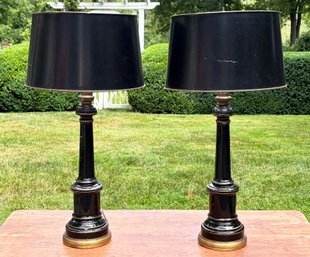 A Pair Of Vintage Reverse Glass Painted Lamps, C. 1940's