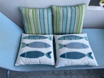 Two Tommy Bahama Striped Throw Pillows Plus Two Fish Pillows
