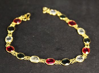 Vintage Gold Tone Gemstone Set Bracelet Indian 7' Long