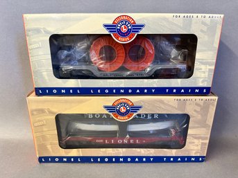 NIB Lionel Trains: Flat Car With Cable Reels & Flat Car With Boat Loader, 6-26046 & 6-19428