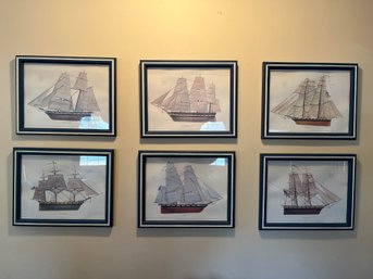 Set Of 6 Framed Vintage Ship Prints - Nautical