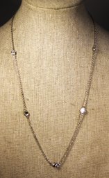 Fine Sterling Silver And CZ Stone Chain Necklace 18' Long