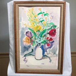 Original James Pascucci Watercolor Painting - Flowers In Vase - Crease At Bottom