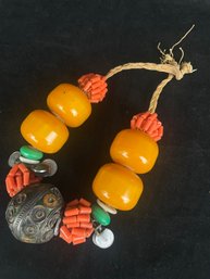 Rare, Antique Necklace, Hand-tooled Silver And Amber, Purchased At Bazaar In Turkey In 1960