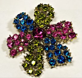 Vintage Multi Colored Rhinestone Brooch Of A Flower