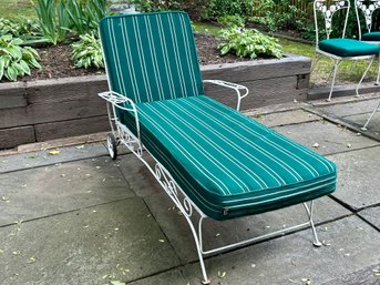 Vintage Wrought Iron Lounger With Adjustable Backrest And Cushions