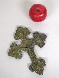 A Brass Repousse' Crucifix On Wood