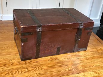 Antique Hungarian Immigrants Chest - Painted Pine With Hand Wrought Iron Hardware - Dovetailed Case - OLD !