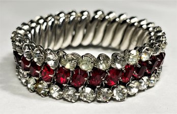 Vintage Red And White Rhinestone Bracelet Having Elasticity