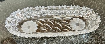 Cut Glass Pickle/relish Dish, Etched With Floral Details