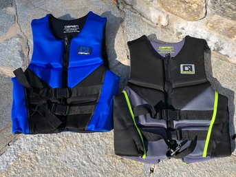 Two O' BRIEN Life Jackets / Life Vests  - The Blue Is Extra Large - The Black Is Large - Both GREAT Condition