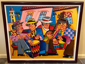 Signed Large And Colorful Painting  - Musicians