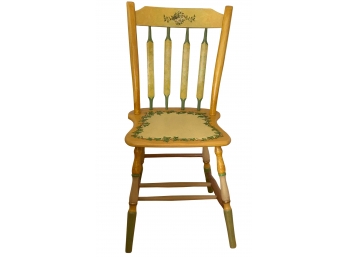 Folk Art Hand Painted Kitschy Wooden Chair Yellow & Green 33.5' H Chair Seat Width 15.5'