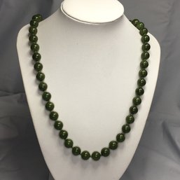 Fabulous Set Of Quality Jade Bead Necklace With Sterling Silver / 925 Clasp - Very Pretty Piece - 26'  Long