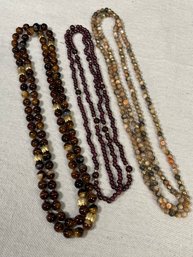 Three Long Beaded Necklaces - Brown Tones 15-19' Drop