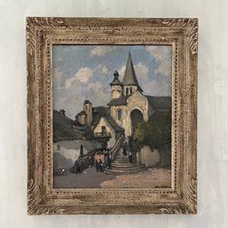 An Antique Oil On Canvas- 'Eglise A Estaing' By Joly De Beywac - World Heritage Site