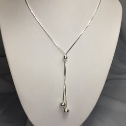 Very Pretty Italian 925 / Sterling Silver Box Chain Bolo Style Necklace With Slide Bead -  Adjustable - 22'