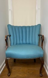 Blue Upholstered Scallop Tufted Back Chair On Cabriole Legs* For Repair