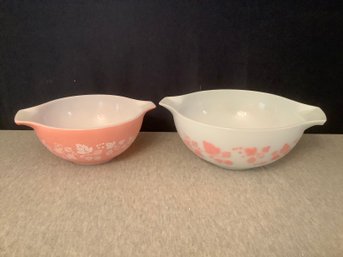 Pink And White Pyrex Mixing Bowls