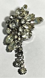 Vintage Large White Rhinestone Brooch Having Drops