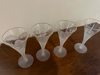 4 Frosted & Clear Ships Cordial Glasses