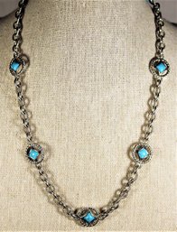 Judith Ripka Sterling Silver Turquoise Necklace Having Heart Shaped Clasp 18' Long