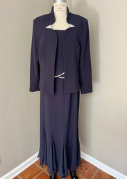 Junnie Leigh Long Gown & Jacket - Size 14 Navy With Rhinestone Accents