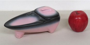 A Mid-Century Atomic Pink & Grey Tabletop Ashtray, Cigarette Art Pottery Vessel