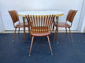 Three 1962 Daystrom Wood Fan Back Chairs & Vintage Round Kitchen Table