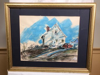 Original James Pascucci Pastel On Paper Painting - House / Car - SKU: 2018-6-187 - Nice Frame