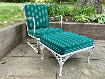 Vintage Wrought Iron Rocker Chair With Cushions And Matching Ottoman