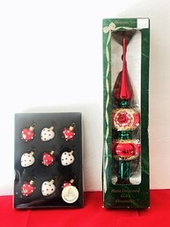 NOS- Oberkrankische Glas Germany Nine Small Hearts And Christmas Trimmeries Bradford Tree Topper