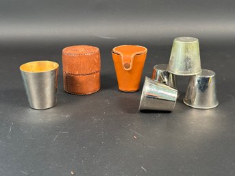 Vintage Travel Shot Glasses In Leather Cases