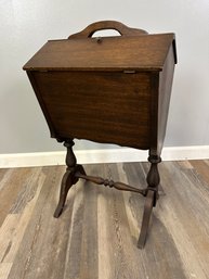 Antique Flip Top Sewing Cabinet On Stand