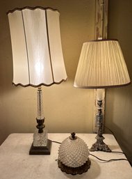 Two Vintage Lamps Paired With Vintage Ceiling Mount Lamp