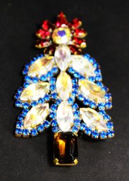 SIGNED BIJOUX M.G. RHINESTONE CHRISTMAS TREE BROOCH