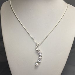 Gorgeous Brand New Sterling Silver Necklace With Journey Pendant With White Zircons - Pretty Piece - New !