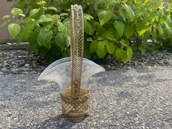 French Gilt Metal And Etched Glass Bride's Basket