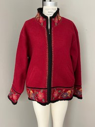 Women's Icelandic Design Wool Coat Jacket With Embroidered Accents - Large MSRP $219