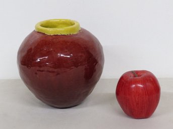 Oxblood & Lemon Yellow Glazed Art Pottery Vase - Signed