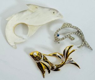 3 VINTAGE FISH BROOCHES