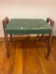 Small Wooden Bench With Green Upholstered Cushion