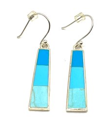 Beautiful Sterling Silver Three Tone Blue Dangle Earrings