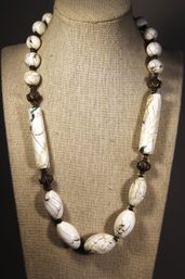 Strange Bone Beaded Necklace Ethnographic Vintage 20' Long