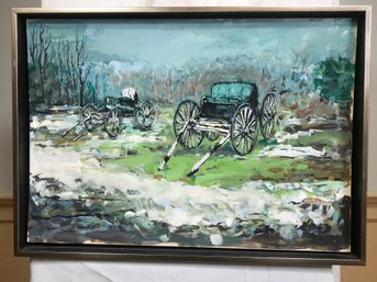 Original James Pascucci Oil On Board Painting Horse Drawn Carriages - SKU: 2018-6-179